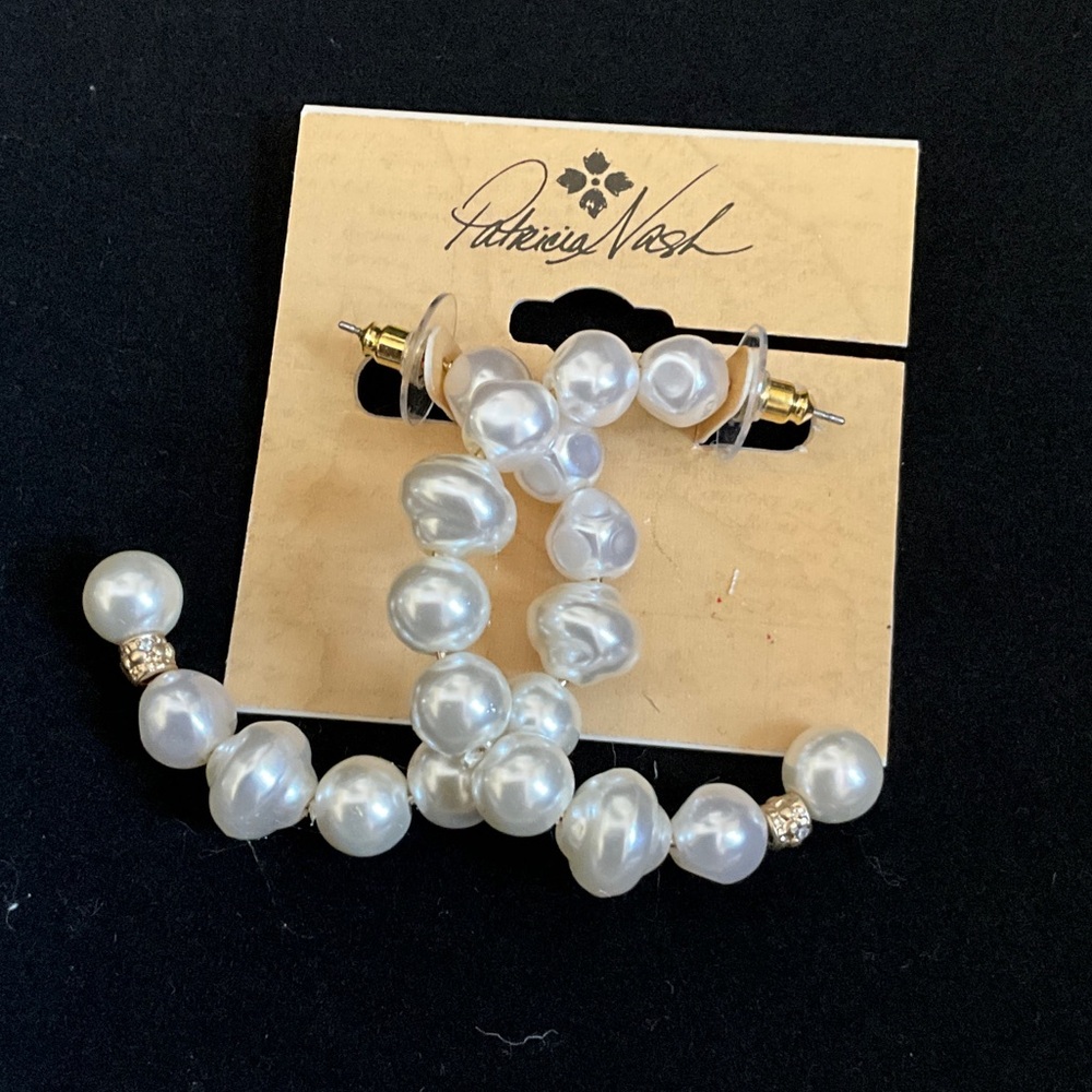 Patricia Nash Pearl Cluster Hoop Earrings in White